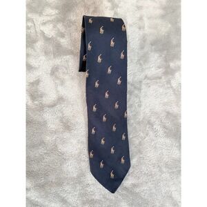 Polo Ralph Lauren Necktie Mens OS Navy Blue Slim Preppy Silk Pony Made In Italy